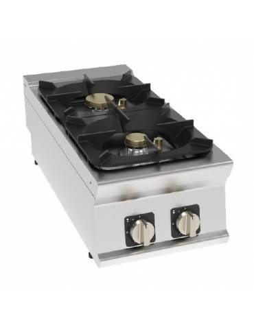 Cucina a gas 2 fuochi da banco in acciaio Inox con piano ermetico - potenza fuochi 1x6kw + 1x10kw - cm 40x90x28h