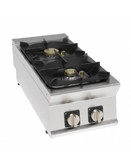 Cucina a gas 2 fuochi da banco in acciaio Inox con piano ermetico - potenza fuochi 1x6kw + 1x10kw - cm 40x90x28h