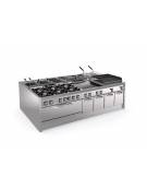 Cucina a gas 2 fuochi da banco in acciaio Inox con piano ermetico - potenza fuochi 1x6kw + 1x10kw - cm 40x90x28h