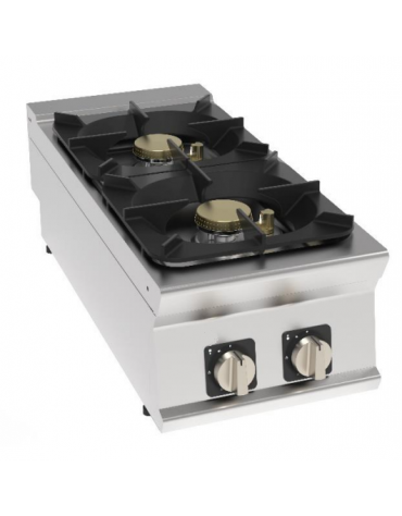 Cucina a gas 2 fuochi da banco in acciaio Inox con piano ermetico - potenza fuochi 2x10kw - cm 40x90x28h