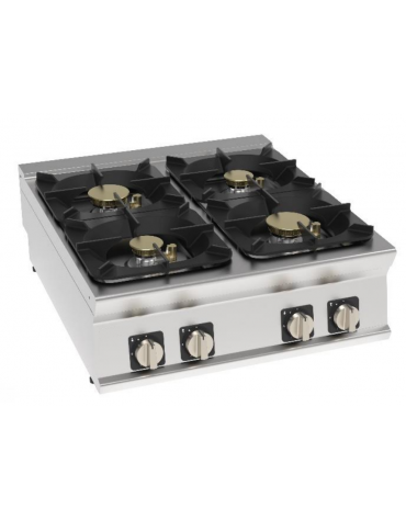 Cucina a gas 4 fuochi da banco in acciaio Inox con piano ermetico - potenza fuochi 2x6kw + 2x10kw - cm 80x90x28h
