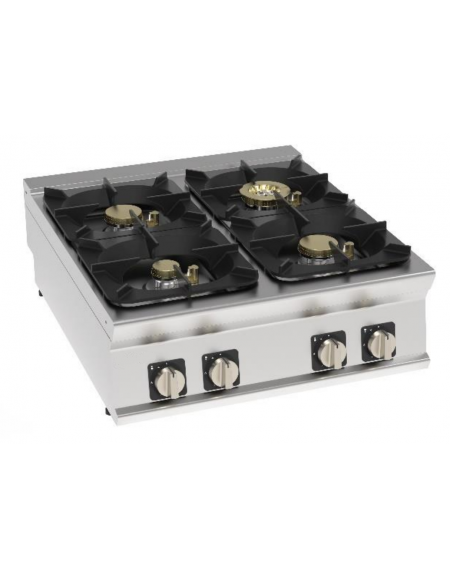 Cucina a gas 4 fuochi da banco in acciaio Inox con piano ermetico - potenza fuochi 1x6kw + 2X10Kw + 1X11Kw - cm 80x90x28h