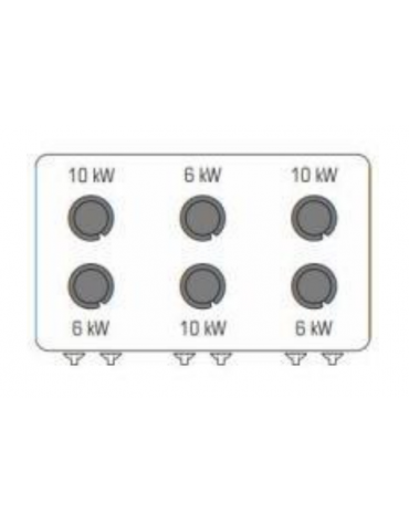 Cucina a gas 6 fuochi da banco in acciaio Inox con piano ermetico - potenza fuochi 3x6kw + 3x10kw - cm 120x90x28h