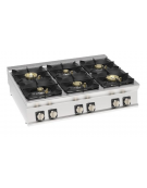 Cucina a gas 6 fuochi da banco in acciaio Inox con piano ermetico - potenza fuochi 2x6kw + 2x10kw + 2x11Kw - cm 120x90x28h