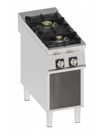Cucina a gas 2 fuochi su vano aperto in acciaio Inox con piano ermetico - potenza fuochi 1x6kw + 1x10kw - cm 40x90x90h