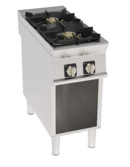 Cucina a gas 2 fuochi su vano aperto in acciaio Inox con piano ermetico - potenza fuochi 2x10kw - cm 40x90x90h