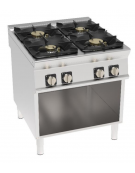 Cucina a gas 4 fuochi su vano aperto in acciaio Inox con piano ermetico - potenza fuochi 2x6kw + 2x10kw - cm 80x90x90h