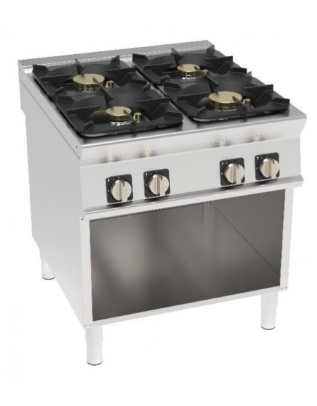 Cucina a gas 4 fuochi su vano aperto in acciaio Inox con piano ermetico - potenza fuochi 2x6kw + 2x10kw - cm 80x90x90h