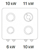 Cucina a gas 4 fuochi su vano aperto in acciaio Inox con piano ermetico - potenza fuochi 1x6kw + 2x10kw + 1X11Kw - cm 80x90x90h