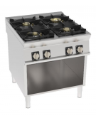 Cucina a gas 4 fuochi su vano aperto in acciaio Inox con piano ermetico - potenza fuochi 1x6kw + 2x10kw + 1X11Kw - cm 80x90x90h