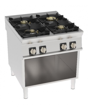 Cucina a gas 4 fuochi su vano aperto in acciaio Inox con piano ermetico - potenza fuochi 1x6kw + 2x10kw + 1X11Kw - cm 80x90x90h