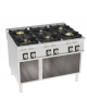 Cucina a gas 6 fuochi in acciaio Inox su vano aperto, con piano ermetico - potenza fuochi 2x6kw+2x10kw+2x11Kw - cm 120x90x90h
