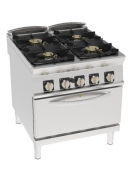 Cucina a gas 4 fuochi su forno a gas GN 2/1, camera cm 57,5x65x30, potenza fuochi 2x6kw + 2x10kw - cm 80x90x90h