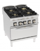 Cucina a gas ermetica 4 fuochi, 1x6kw + 2x10kw + 1x11Kw - su forno statico a gas GN 2/1, camera cm 57,5x65x30 - cm 80x90x90h