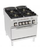 Cucina a gas 4 fuochi su forno elettrico statico GN 2/1, camera cm 57,5x65x30, potenza fuochi 2x6kw + 2x10kw - cm 80x90x90h