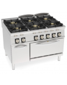 Cucina a gas ermetica 6 fuochi su forno elettrico ventilato GN 1/1, potenza fuochi 3x6kw+3x10kw - cm 80x90x90h