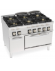Cucina a gas ermetica 6 fuochi, potenza 3x6kw+3x10kw - su forno elettrico ventilato GN 1/1 - cm 120x90x90h
