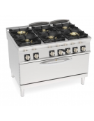 Cucina a gas ermetica 6 fuochi su forno a gas statico full size - potenza fuochi 2x6kw+2x10kw+2X11Kw - cm 120x90x90h