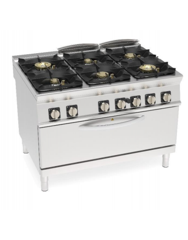 Cucina a gas ermetica 6 fuochi su forno a gas statico full size - potenza fuochi 2x6kw+2x10kw+2X11Kw - cm 120x90x90h