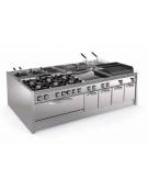 Cucina tuttopiatsra a gas, forno a gas GN 2/1, potenza pistra 1x11kW - cam. forno cm 57,5x65x30 - cm 80x90x90h