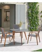 TAVOLO TRIANGOLARE per interni e esterni, struttura in teak e piano in ceramica - cm 110x110x74h