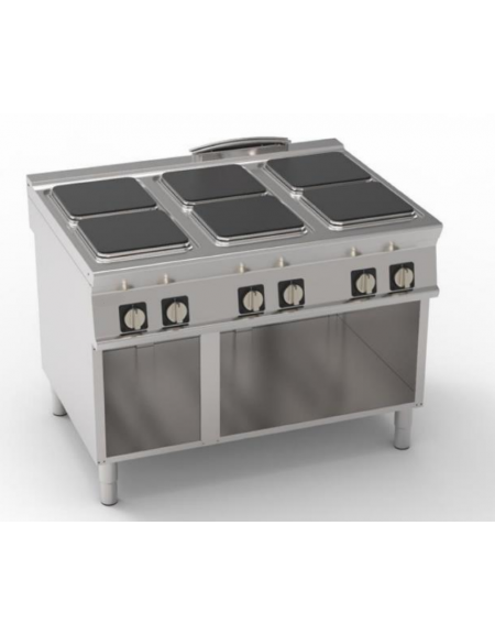 Cucina elettrica trifase-24kw su vano aperto, 6 piastre quadre cm 30x30 - dim tot. cm 120x90x90h
