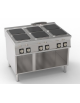 Cucina elettrica in acciaio Inox su vano aperto, 6 piastre ermetiche quadrate cm30x30, potenza tot. 24Kw trifase - cm 120x90x90h