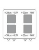Cucina elettrica trifase - 21,3 kw, 4 piastre quadre cm 30x30, su forno elettrico GN2/1 camera cm 57,5x65x30h - cm 80x90x9