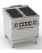 Cucina elettrica 4 piastre ermetiche quadrate, su forno elettrico statico GN 2/1 - potenza tot. 21,3 Kw trifase - cm 80x90x90h