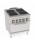 Cucina elettrica trifase-21kw, 4 piastre cm 30x30, su forno elett. ventilato con camera cm 57x51,5x30h - dim tot. cm 80x90x90h