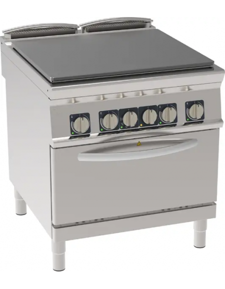 Cucina tuttapiastra elettrica 4 zone cottura, su forno elettrico statico GN 2/1 - potenza totale 19,3 Kw trifase - cm 80x90x90h