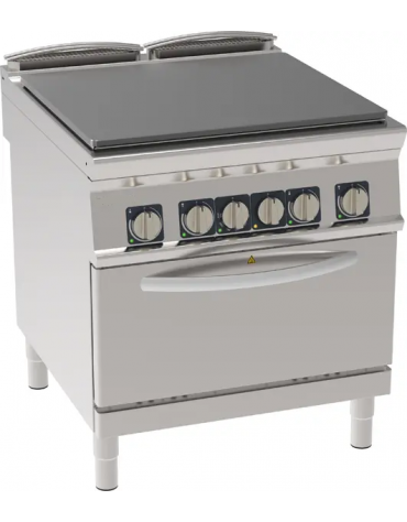 Cucina  tuttopiastra elettrica cm 77x68,4, trifase-19kw,  su forno elet. vent. camera cm 57,5x51,5x30 - dim tot. cm 80x90x90h Cucina  tuttopiastra elettrica cm 77x68,4, trifase-19kw,  su forno elet. vent. camera cm 57,5x51,5x30 - dim tot. cm 80x90x90h