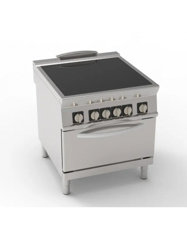 Piano cottura elettrico 4 zone in vetroceramica, su forno elettrico statico GN2/1 - potenza totale 18,9 Kw trifase - cm 80x90x90