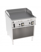 Fry top a gas su vano aperto, 16 kw, piastra doppia liscia cromata spazzolata - zona di cottura cm 74,9x69,8 - cm 80x90x90h