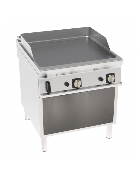 Fry top a gas su vano aperto, 16 kw, piastra doppia liscia cromata spazzolata - zona di cottura cm 74,9x69,8 - cm 80x90x90h