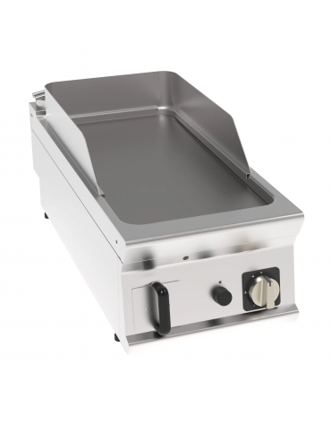 Fry top a gas da banco, 8 kw, piastra liscia, consumo gas 0,84 m³/h - sup. di cottura cm 34,9x69,8  - dim. 40x90x28h