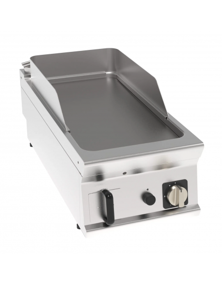 Fry top a gas da banco, 8 kw, piastra liscia, consumo gas 0,84 m³/h - sup. di cottura cm 34,9x69,8  - dim. 40x90x28h