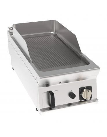Fry top a gas da banco, 8 kw, piastra rigata, consumo gas 0,84 m³/h - sup. di cottura cm 34,9x69,8  - dim. 40x90x28h