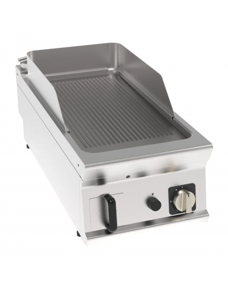 Fry top a gas da banco, 8 kw, piastra rigata, consumo gas 0,84 m³/h - sup. di cottura cm 34,9x69,8  - dim. 40x90x28h