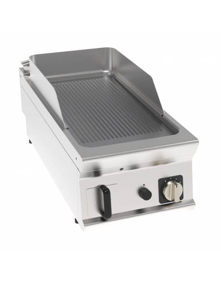 Fry top a gas da banco, 8 kw, piastra rigata cromata con finitura spazzolata - zona di cottura cm 34,9x69,8 - cm 40x90x28h