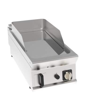 Fry top a gas da banco, 8 kw, piastra liscia cromata, consumo gas 0,84 m³/h - sup. di cottura cm 34,9x69,8  - dim. 40x90x28h