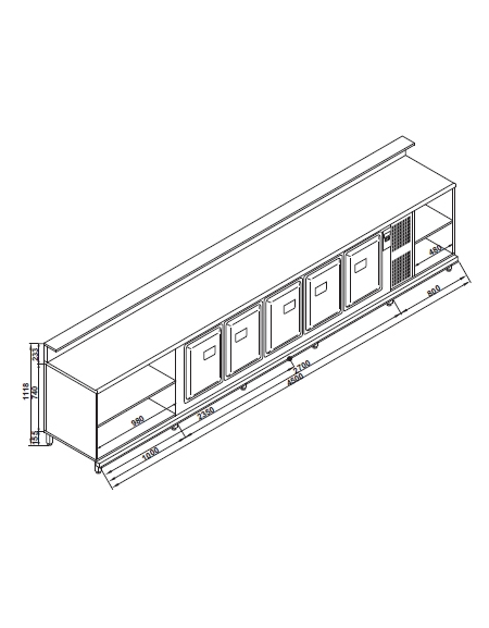 Banco bar refrigerato 5 sportelli motore interno da cm. 450