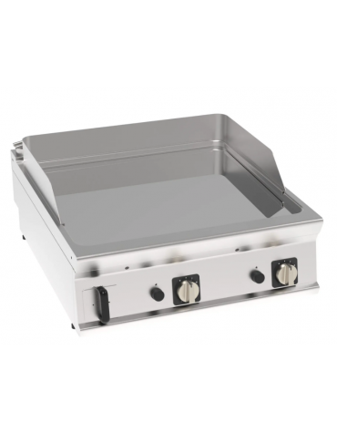 Fry top a gas da banco, 16 kw, piastra liscia cromata, consumo gas 1,69 m³/h - sup. di cottura cm 74,9x69,8  - dim. 80x90x28h