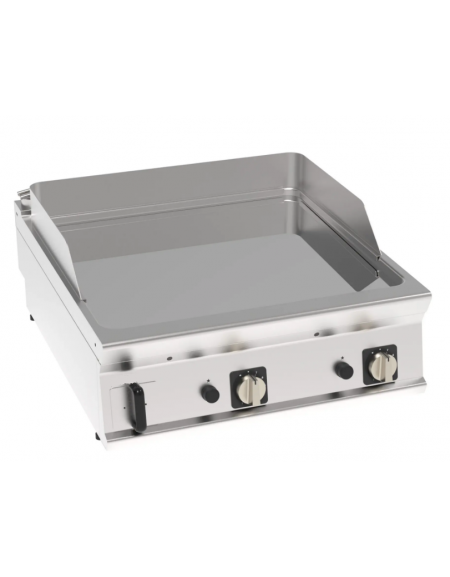 Fry top a gas da banco, 16 kw, piastra liscia cromata, consumo gas 1,69 m³/h - sup. di cottura cm 74,9x69,8  - dim. 80x90x28h