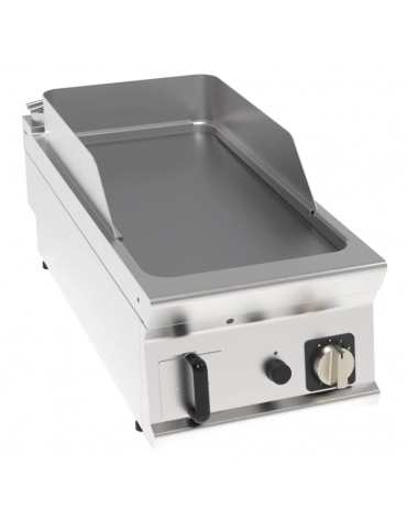 Fry top a gas da banco, 8 kw, piastra liscia cromata con finitura spazzolata - zona di cottura cm 34,9x69,8 - cm 40x90x28h