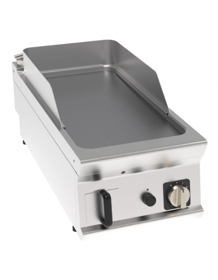 Fry top a gas da banco, 8 kw, piastra liscia cromata con finitura spazzolata - zona di cottura cm 34,9x69,8 - cm 40x90x28h