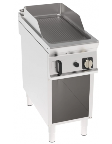 Fry top a gas su vano aperto, 8 kw, piastra rigata, consumo gas 0,84 m³/h - sup. di cottura cm 34,9x69,8  - cm 40x90x90h