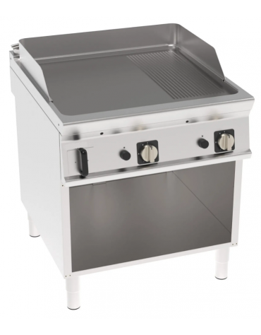 Fry top a gas su vano aperto, 16 kw, piastra 1/3 rigata e 2/3 liscia - sup. di cottura cm 74,9x69,8  - cm 80x90x90h Fry top a gas su vano aperto, 16 kw, piastra 1/3 rigata e 2/3 liscia - sup. di cottura cm 74,9x69,8  - cm 80x90x90h