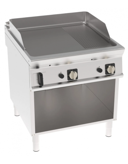 Fry top a gas su vano aperto, 16 kw, piastra 1/3 rigata e 2/3 liscia - sup. di cottura cm 74,9x69,8  - cm 80x90x90h