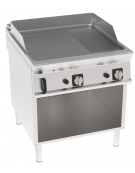 Fry top a gas su vano aperto, 16 kw, piastra 2/3 liscia e 1/3 rigata cromata spazzolata - zona cottura cm 74,9x69,8 - cm 80x90x9